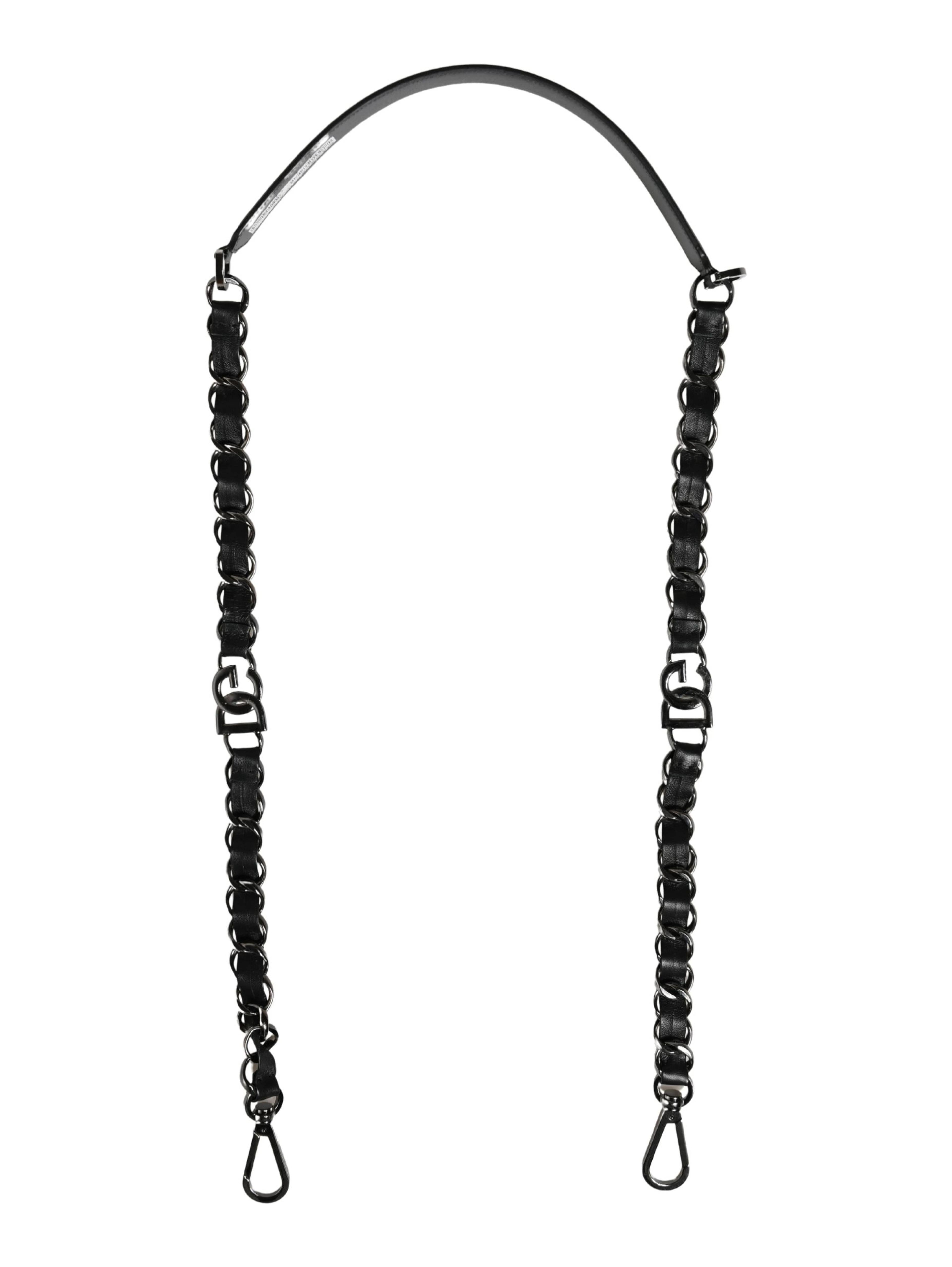 Black Leather Silver Chain Bag Accessory Shoulder Strap