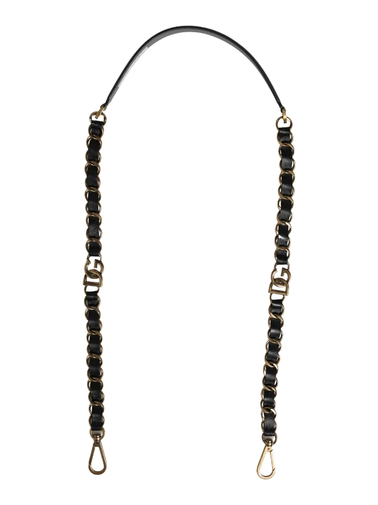 Black Leather Gold Chain Bag Accessory Shoulder Strap alternative