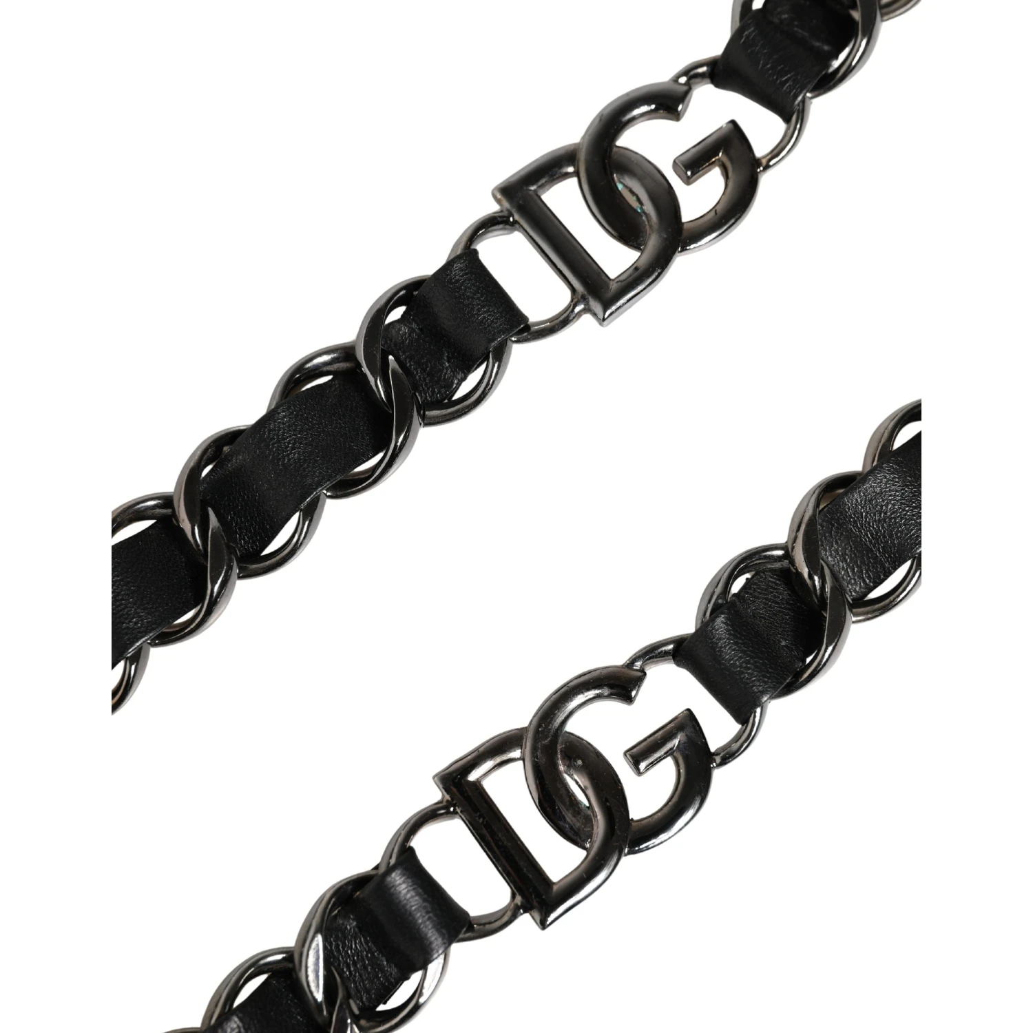 Black Leather Silver Chain Bag Accessory Shoulder Strap