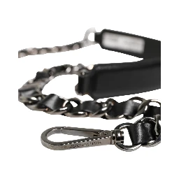 Black Leather Silver Chain Bag Accessory Shoulder Strap