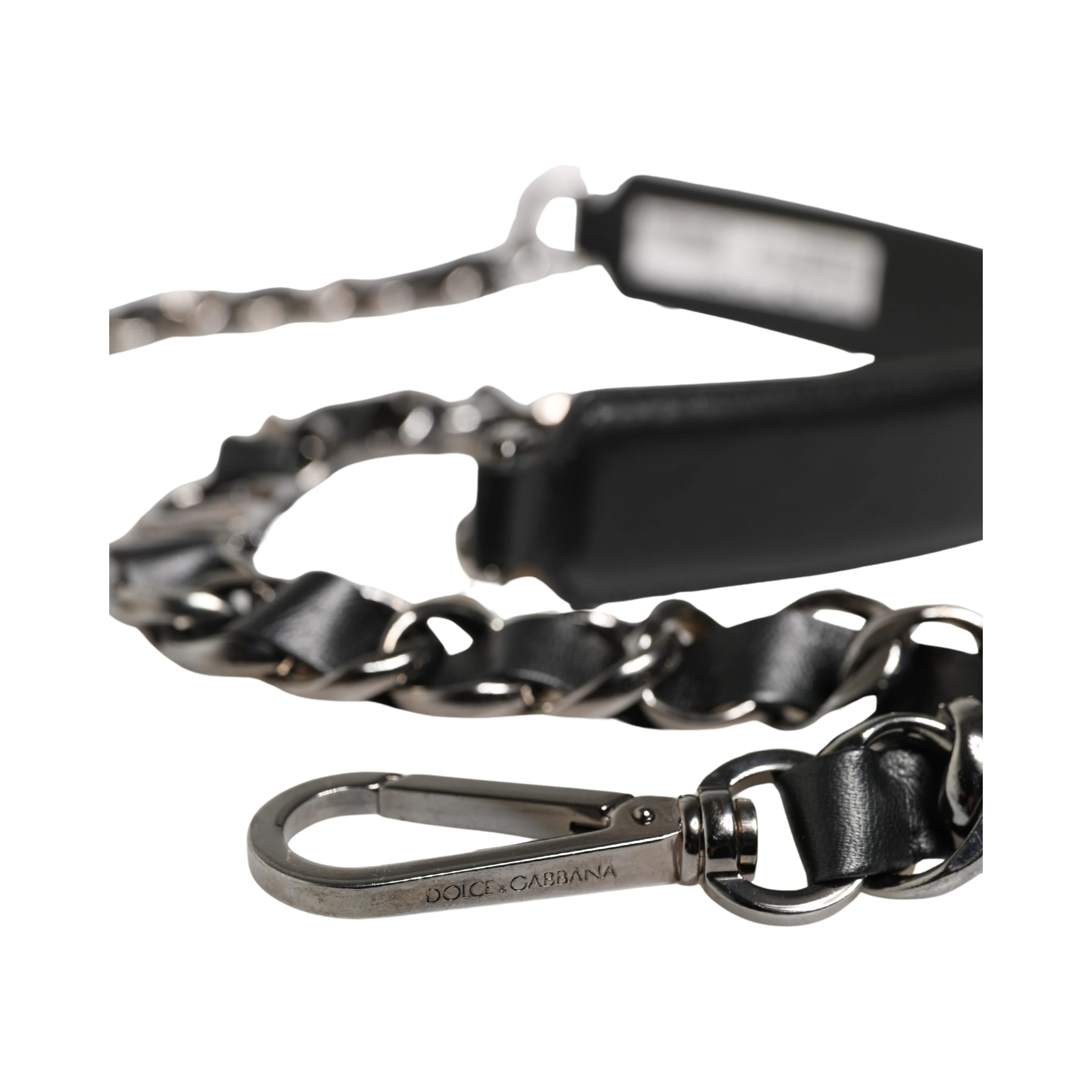 Black Leather Silver Chain Bag Accessory Shoulder Strap
