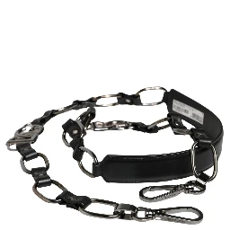 Black Leather Silver Chain Bag Accessory Shoulder Strap