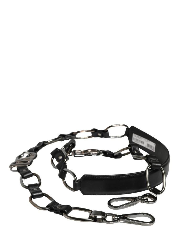 Black Leather Silver Chain Bag Accessory Shoulder Strap