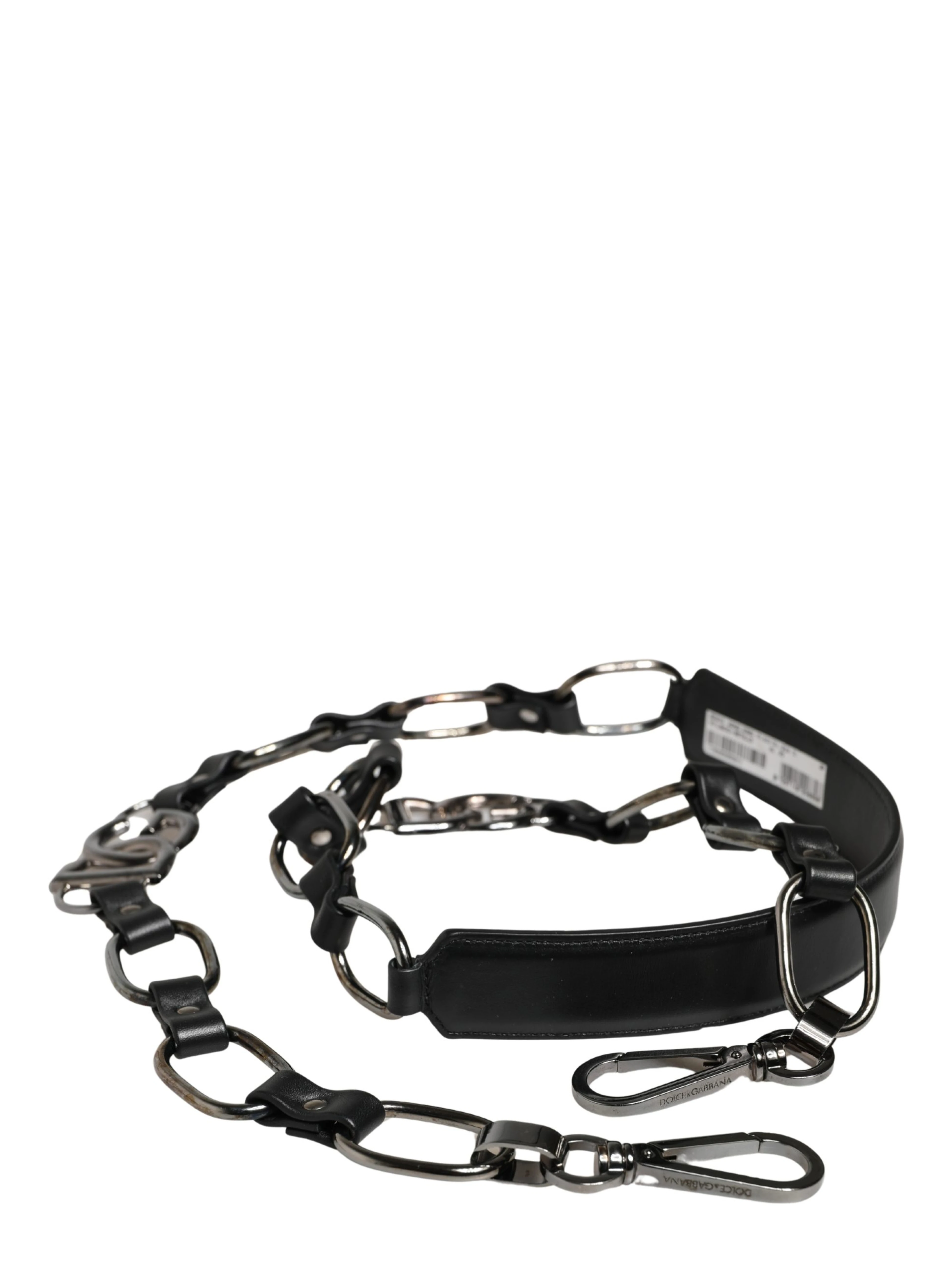 Black Leather Silver Chain Bag Accessory Shoulder Strap