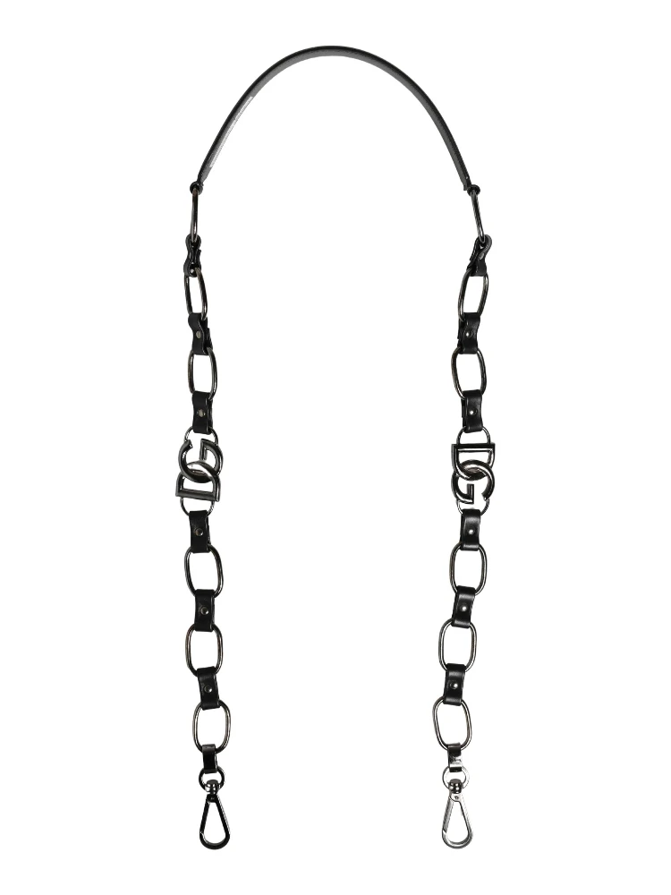 Black Leather Silver Chain Bag Accessory Shoulder Strap alternative