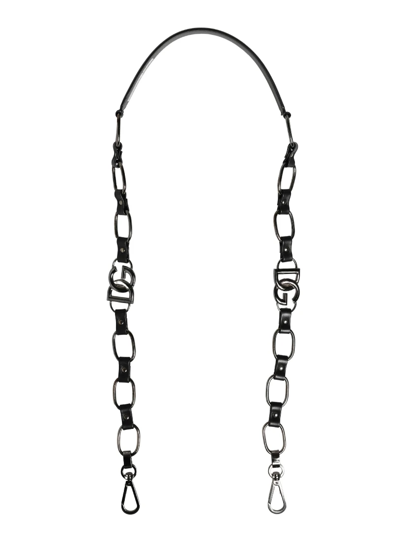 Black Leather Silver Chain Bag Accessory Shoulder Strap