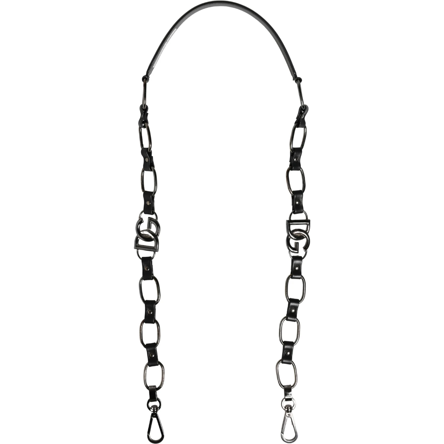 Black Leather Silver Chain Bag Accessory Shoulder Strap