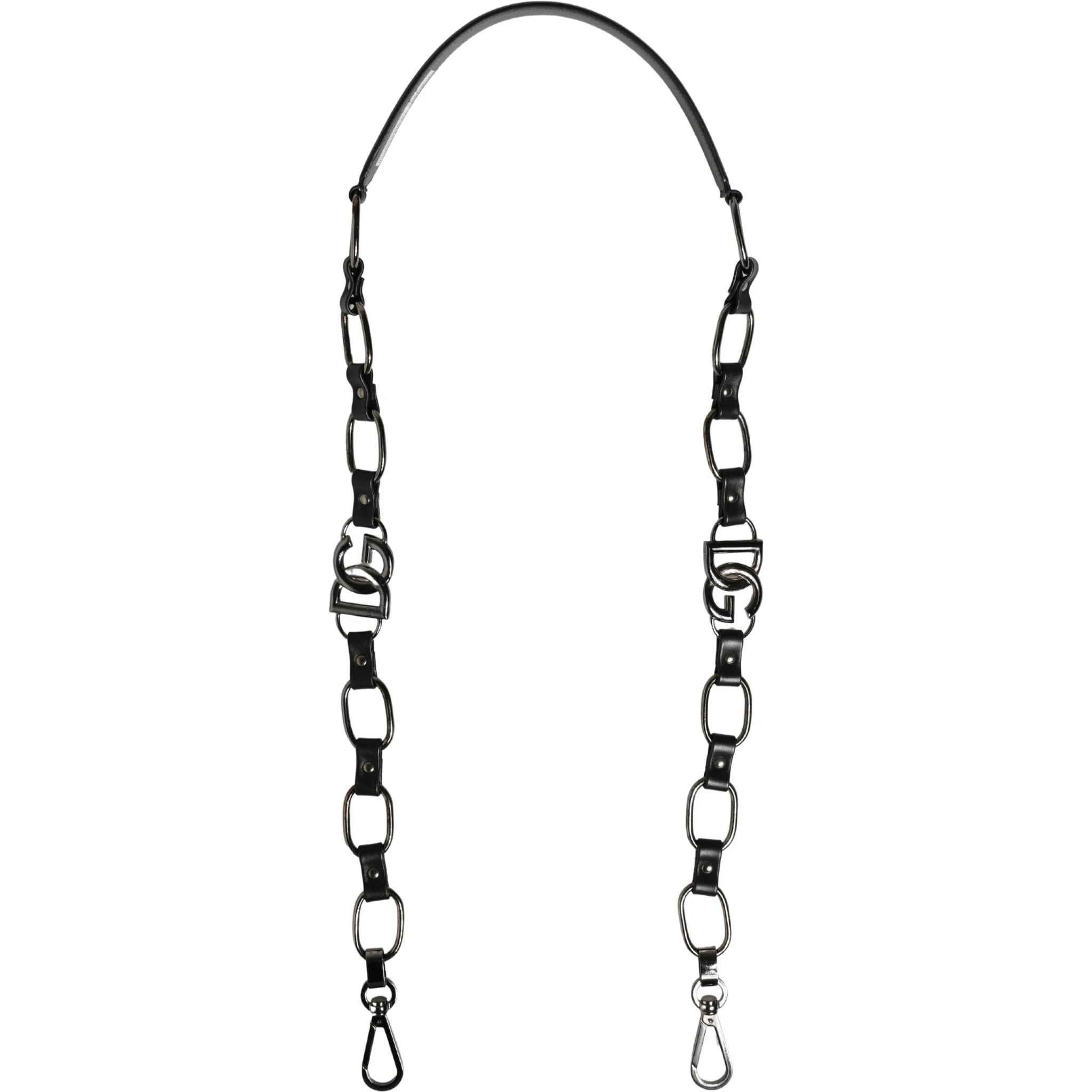 Black Leather Silver Chain Bag Accessory Shoulder Strap
