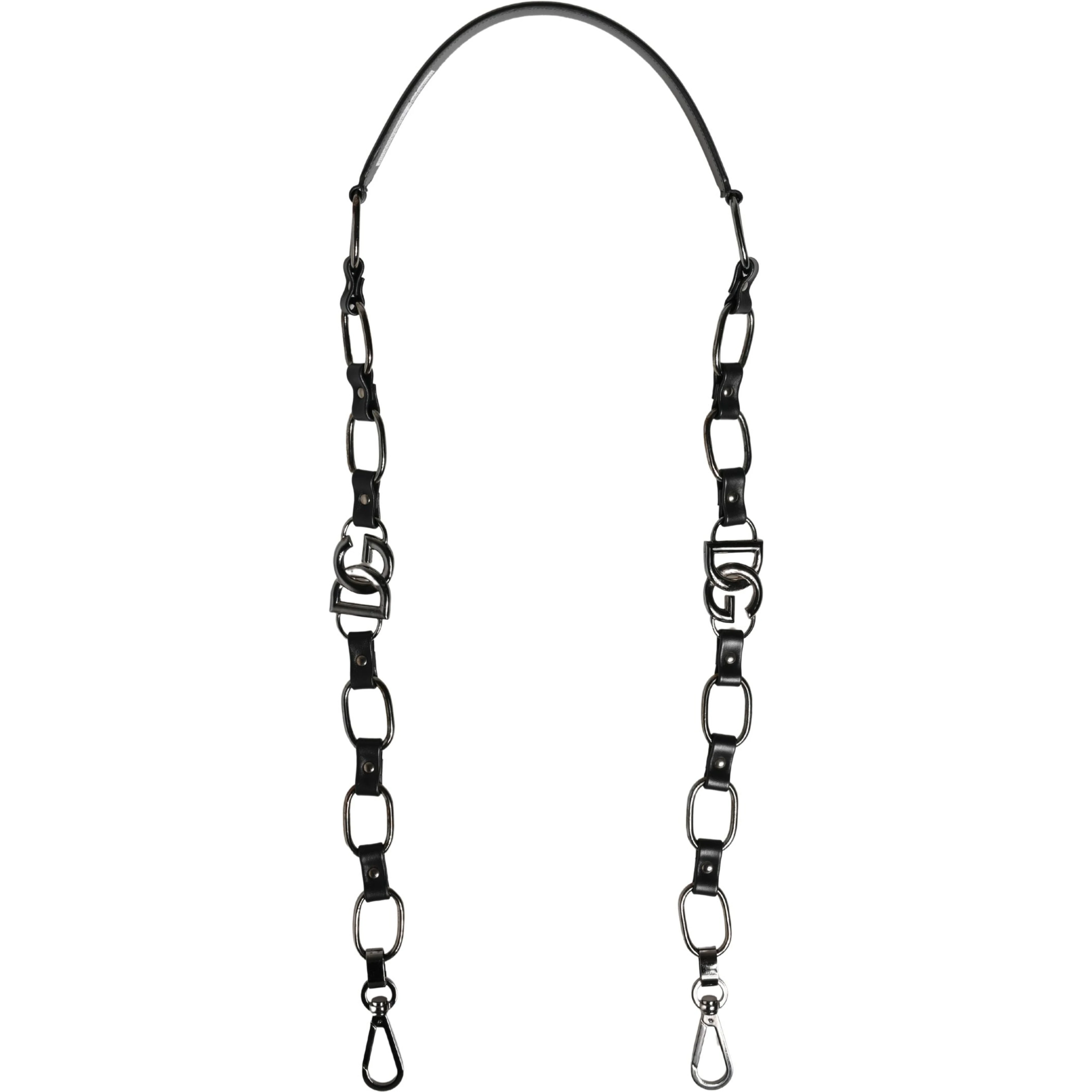 Black Leather Silver Chain Bag Accessory Shoulder Strap