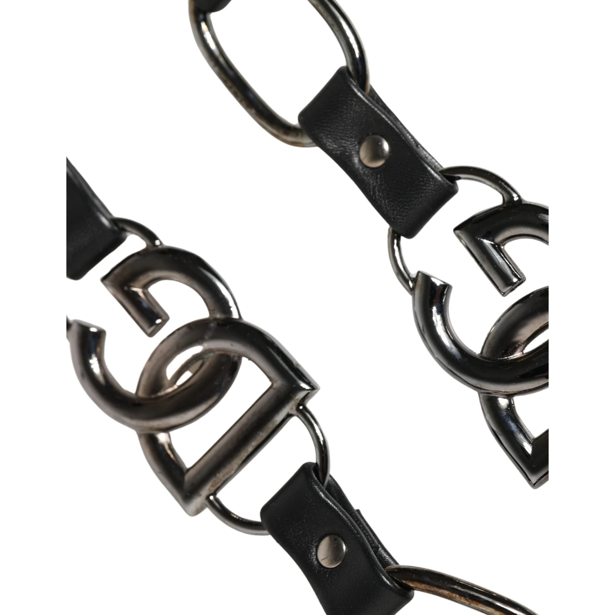 Black Leather Silver Chain Bag Accessory Shoulder Strap