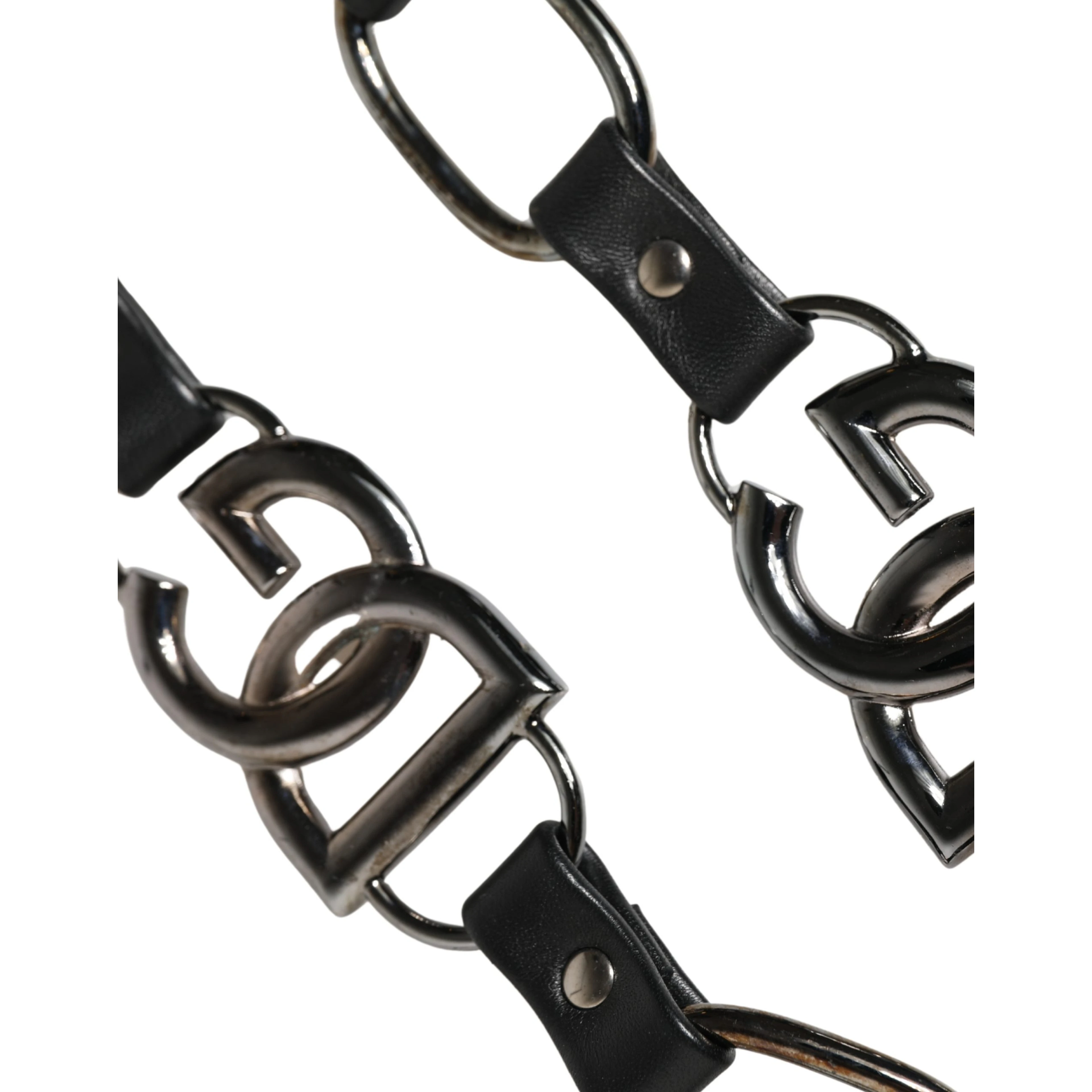 Black Leather Silver Chain Bag Accessory Shoulder Strap