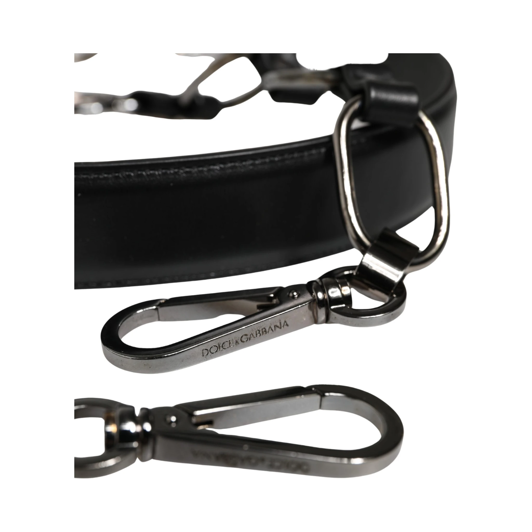 Black Leather Silver Chain Bag Accessory Shoulder Strap