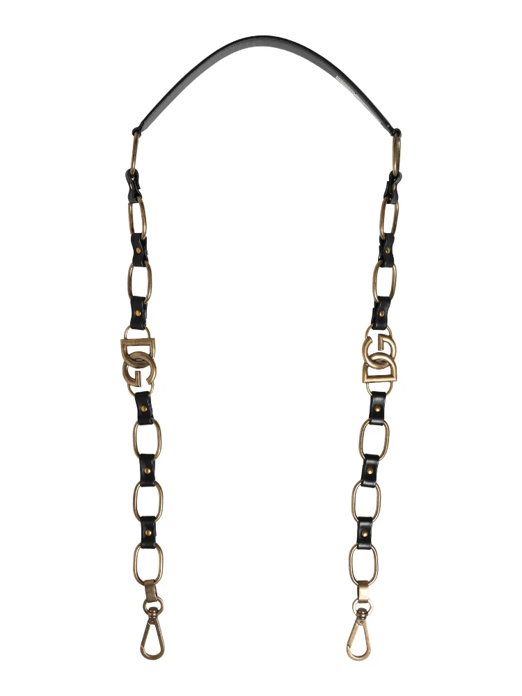 Black Leather Gold Chain Bag Accessory Shoulder Strap