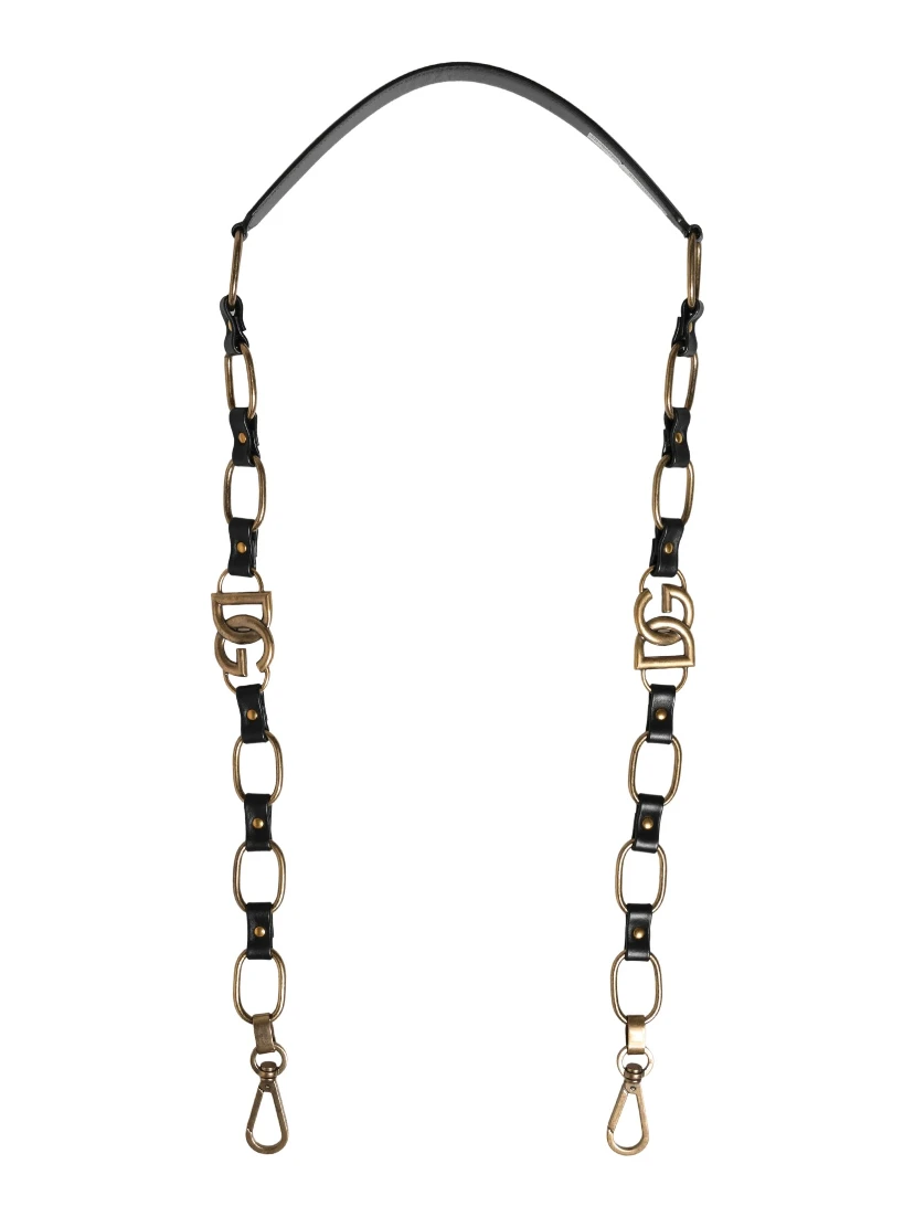 Black Leather Gold Chain Bag Accessory Shoulder Strap