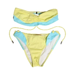 Yellow Blue Bandeau Top Bikini Bottom 2 Piece Swimwear