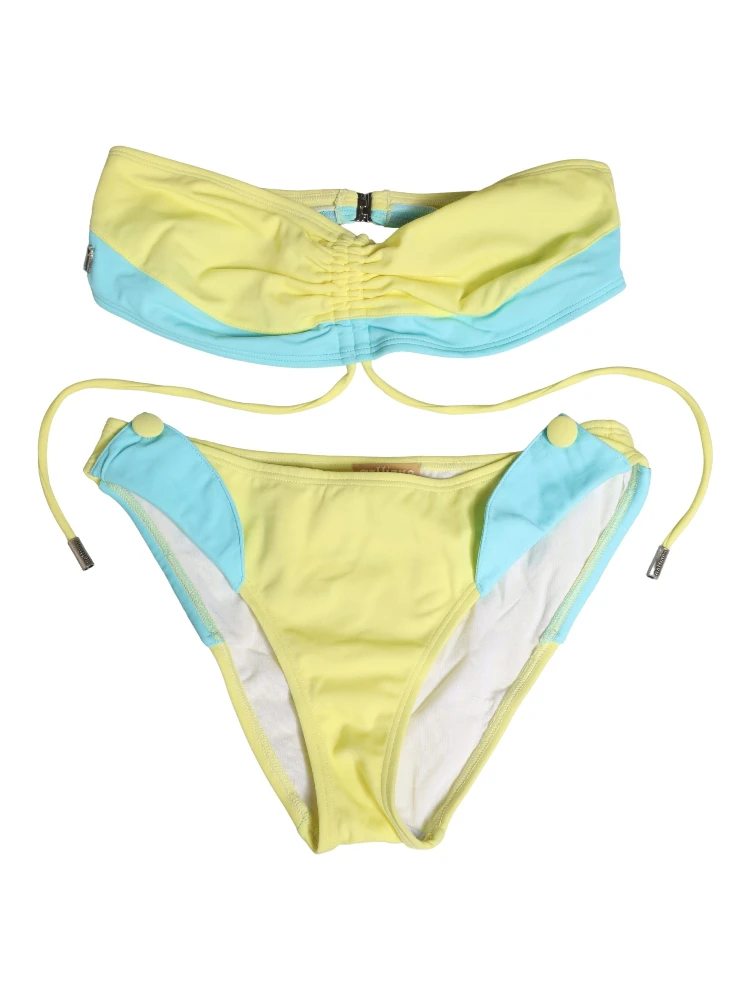 Yellow Blue Bandeau Top Bikini Bottom 2 Piece Swimwear