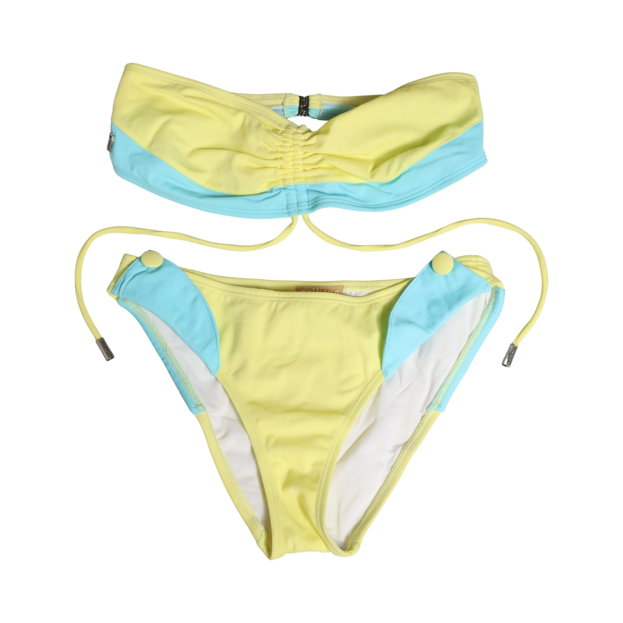 Yellow Blue Bandeau Top Bikini Bottom 2 Piece Swimwear