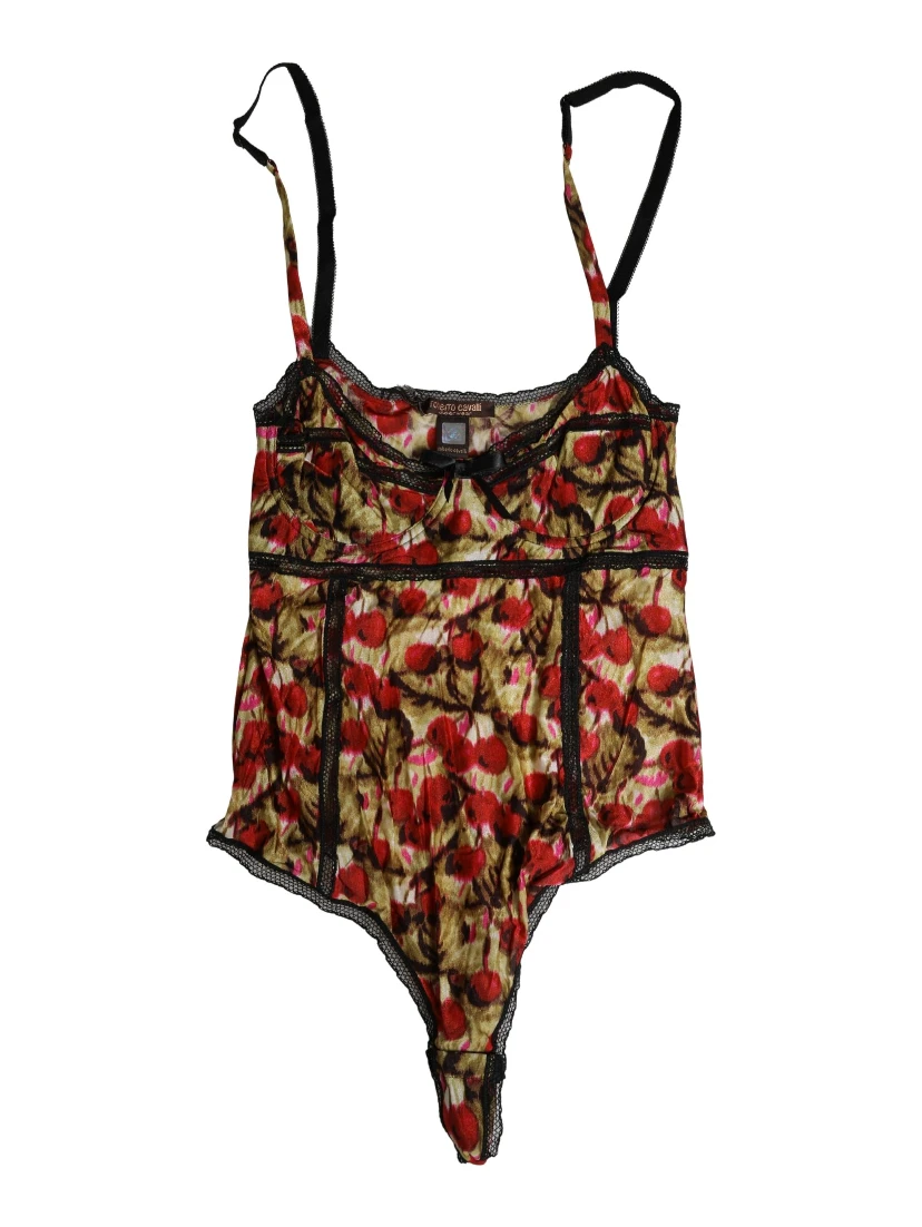 Multicolor CherryPrint Lace Bodysuit Underwear