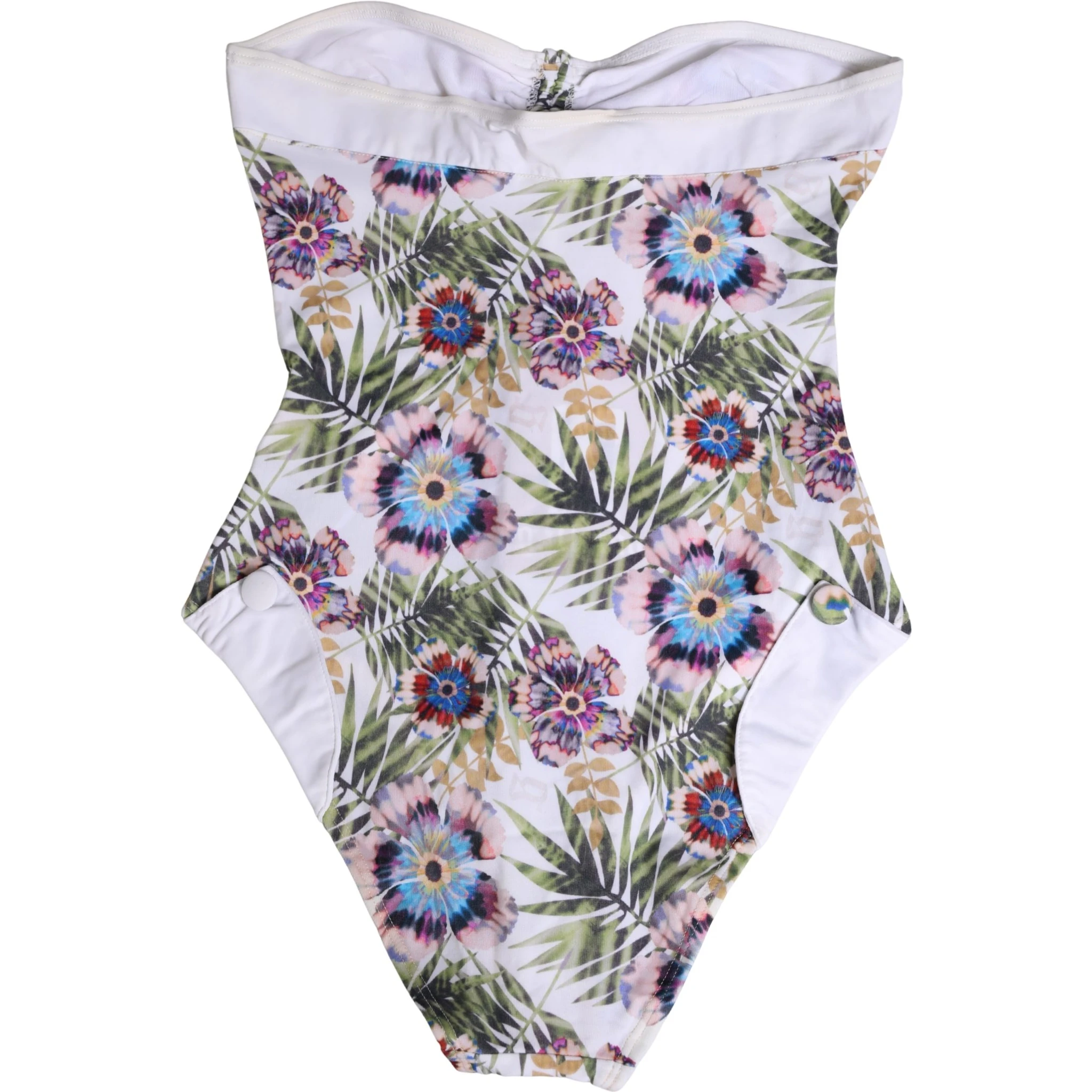 White Floral Print Strapless One-Piece Swimsuit Swimwear