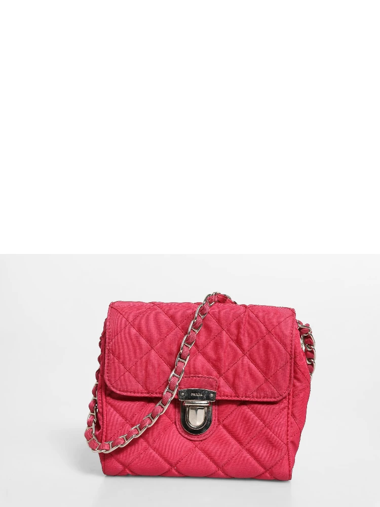 Prada Pink Quilted Tessuto Impuntu Nylon Flap Crossbody Bag