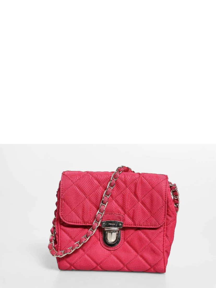 Prada Pink Quilted Tessuto Impuntu Nylon Flap Crossbody Bag