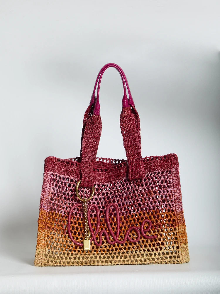 East-West Summer Banana raffia tote bag
