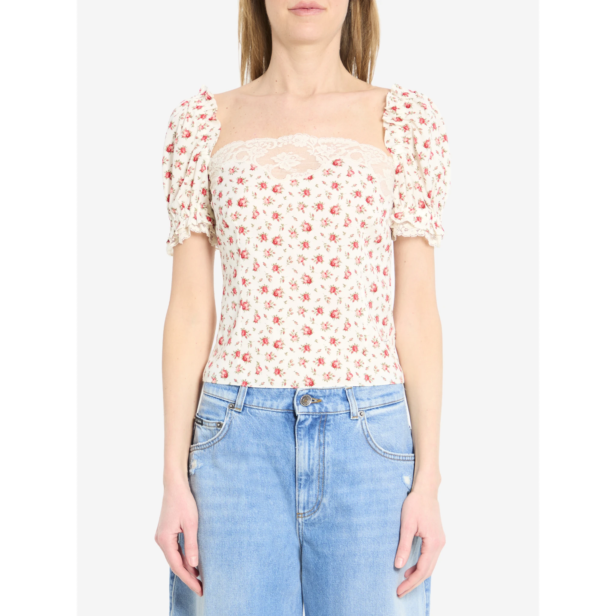 Charmeuse top with rose print