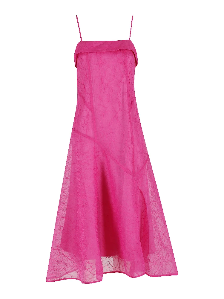 SHIBORI ORGANZA LONG ASYMMETRIC DRESS