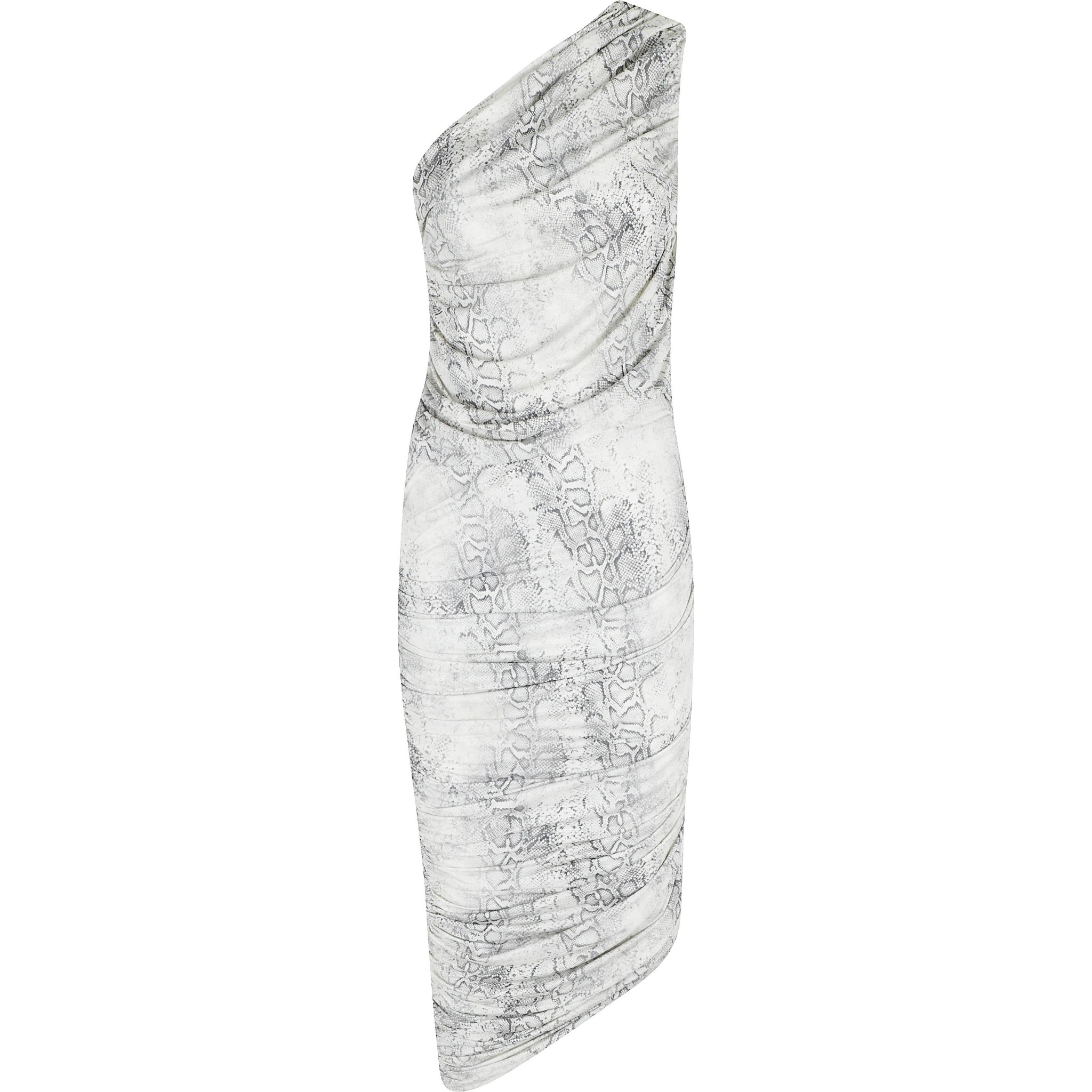 ABITO LUNGO MONOSPALLA DRAPPEGGIATO IN JERSEY STAMPA PITONE