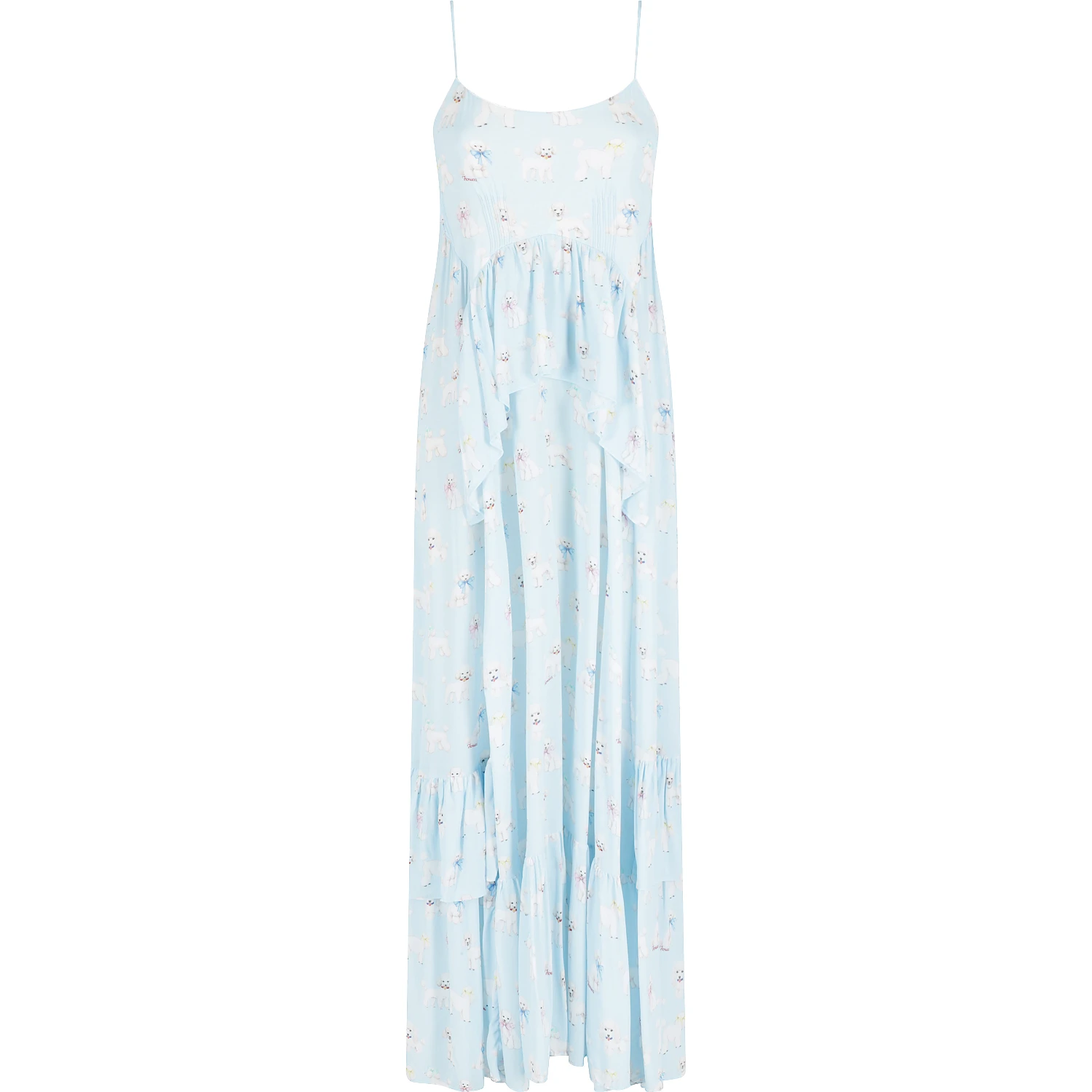 POODLE PRINT RUFFLED MAXI DRESS