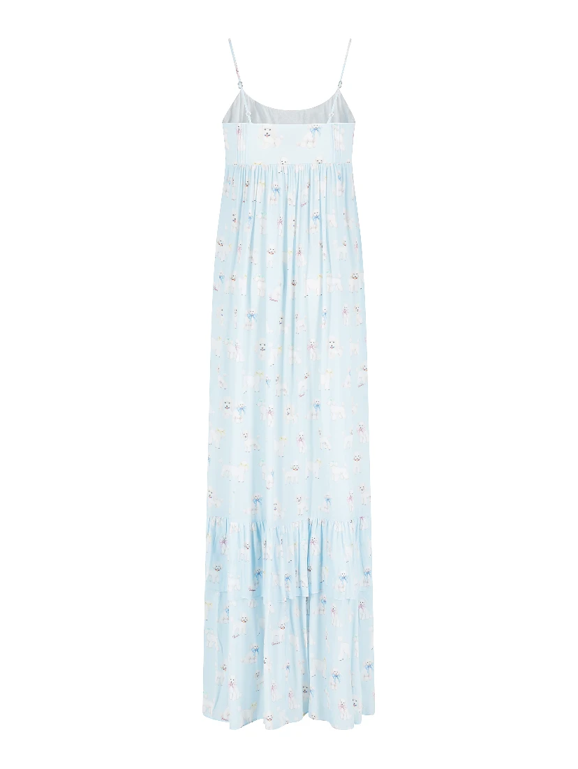 POODLE PRINT RUFFLED MAXI DRESS