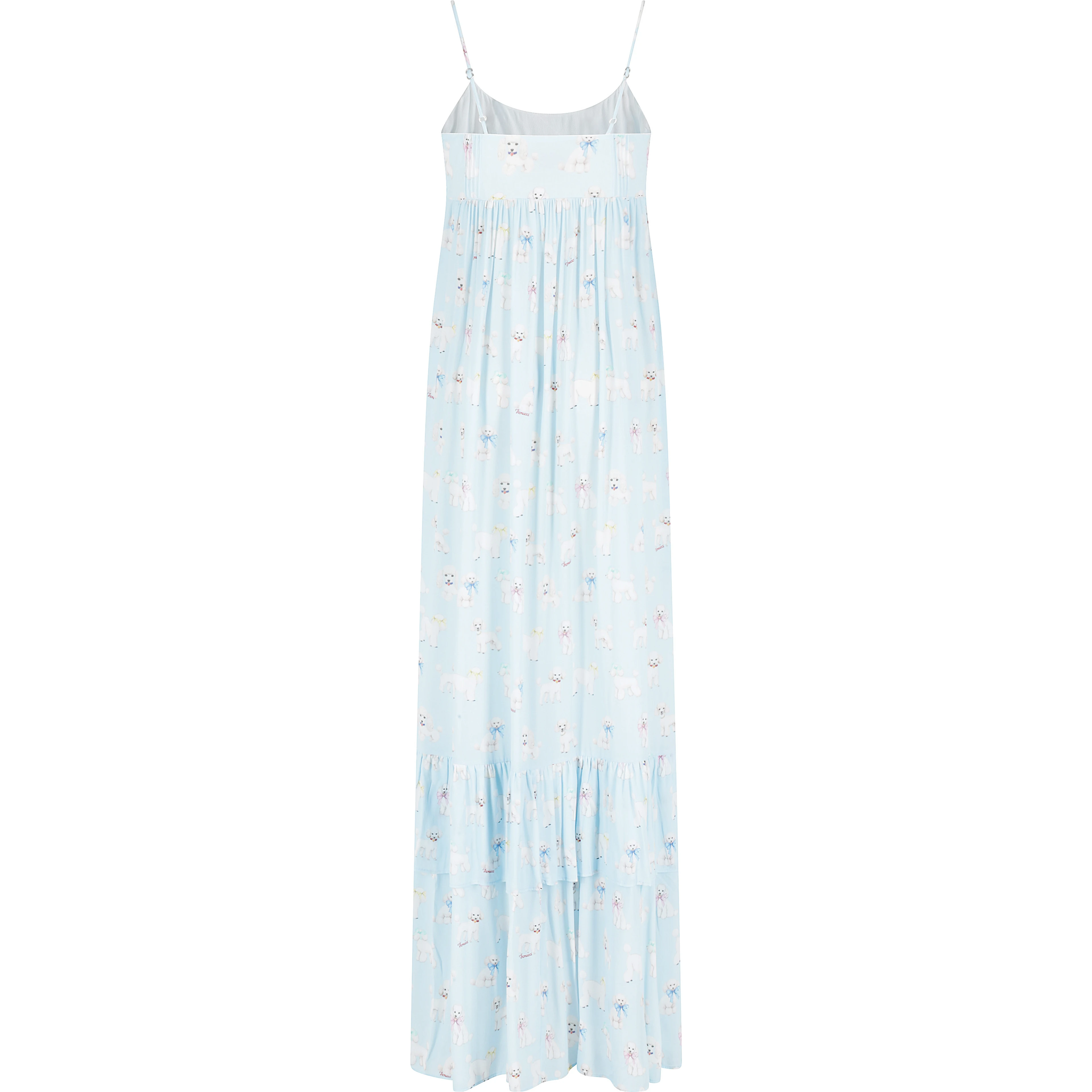 POODLE PRINT RUFFLED MAXI DRESS