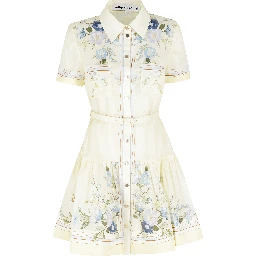 YELLOW FLORAL ORGANZA MINI DRESS