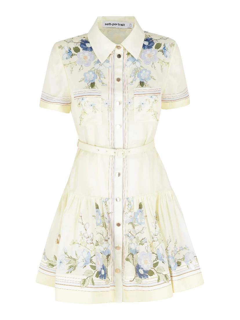 YELLOW FLORAL ORGANZA MINI DRESS