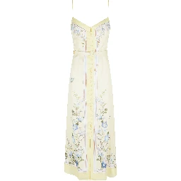 YELLOW FLORAL SILK MIDI DRESS