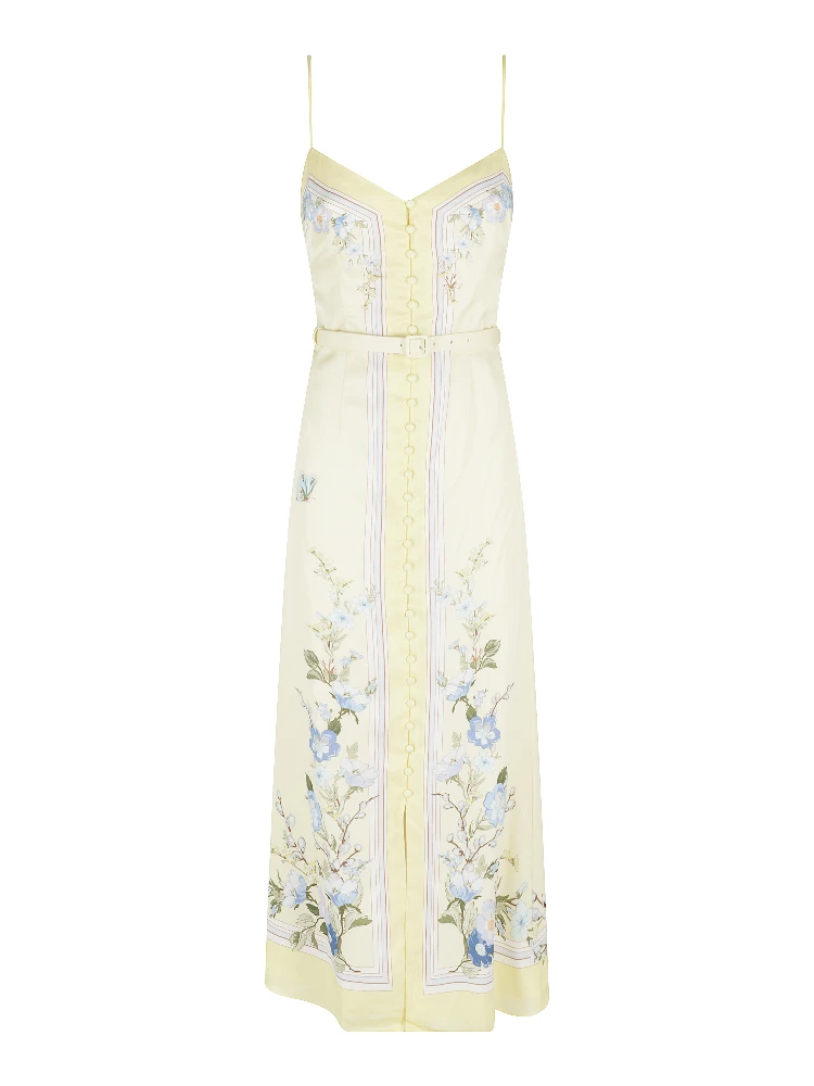 YELLOW FLORAL SILK MIDI DRESS