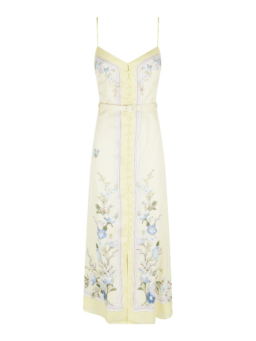 YELLOW FLORAL SILK MIDI DRESS