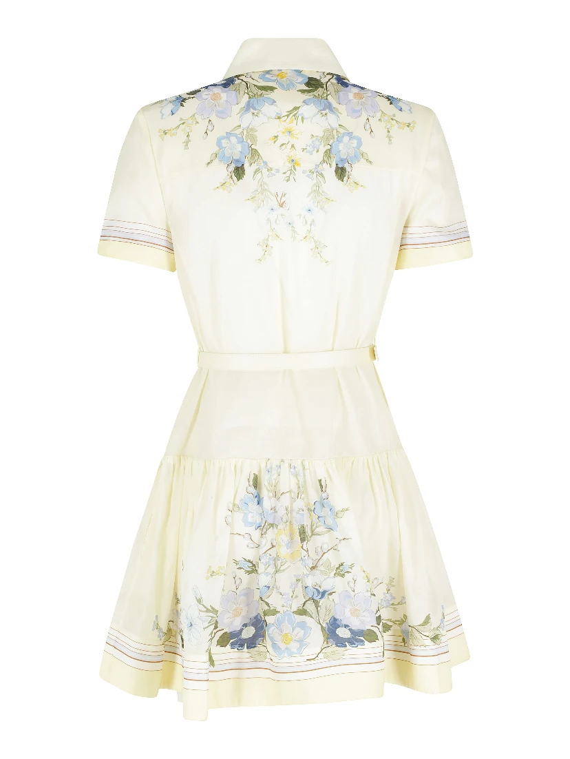 YELLOW FLORAL ORGANZA MINI DRESS