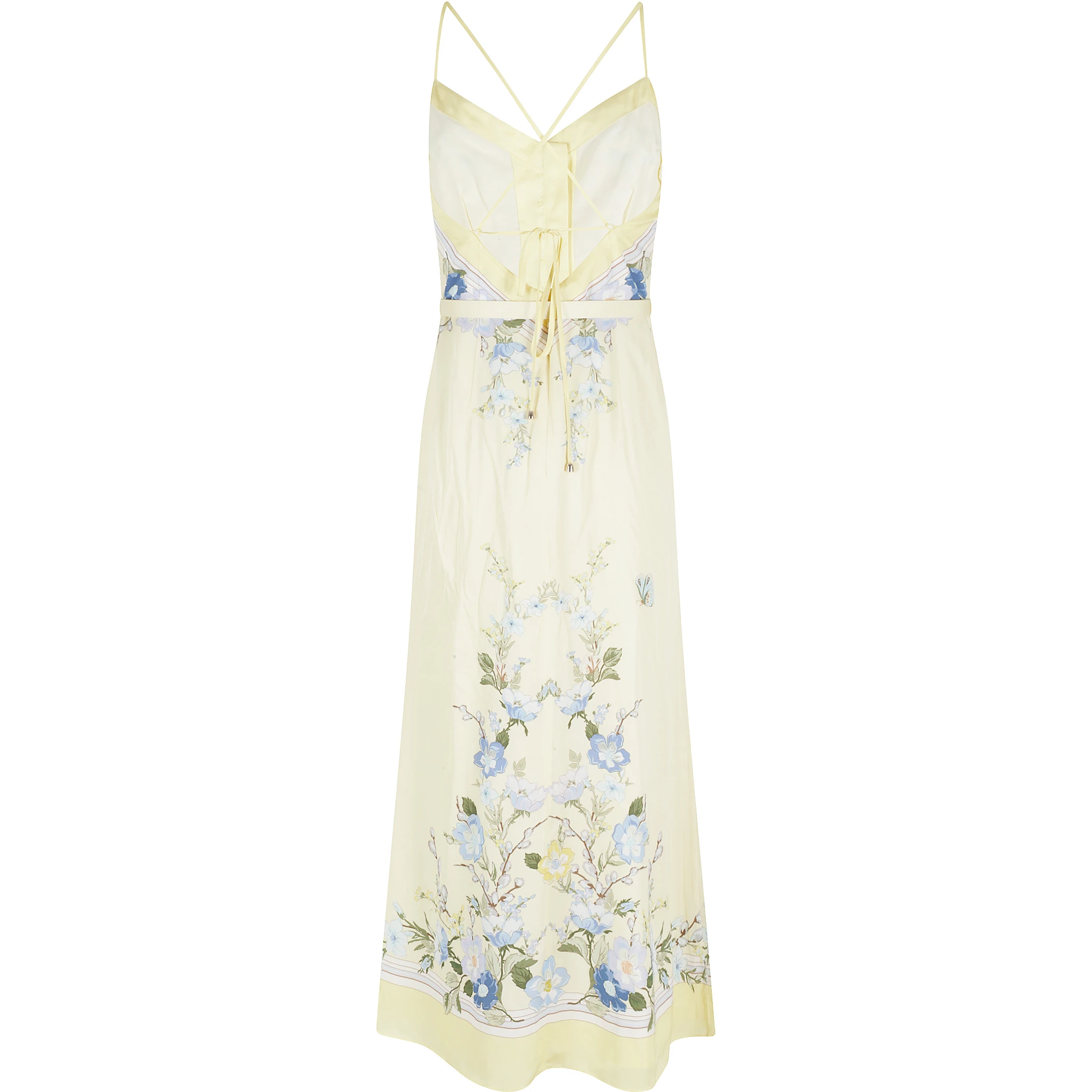 YELLOW FLORAL SILK MIDI DRESS