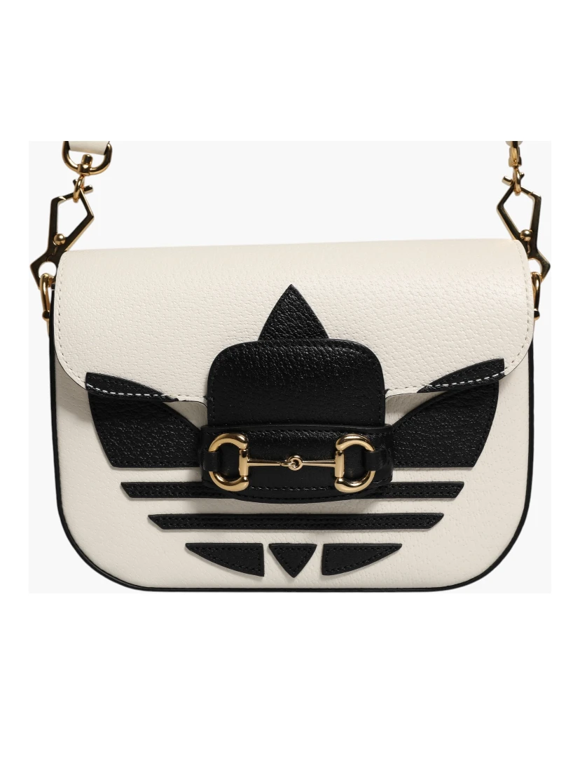Gucci x Adidas Horsebit 1955 White Black Calfskin Leather Shoulder Bag