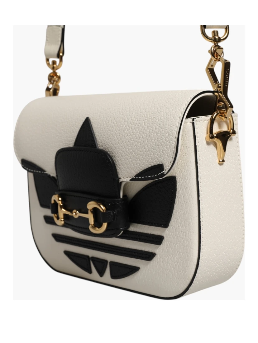 Gucci x Adidas Horsebit 1955 White Black Calfskin Leather Shoulder Bag