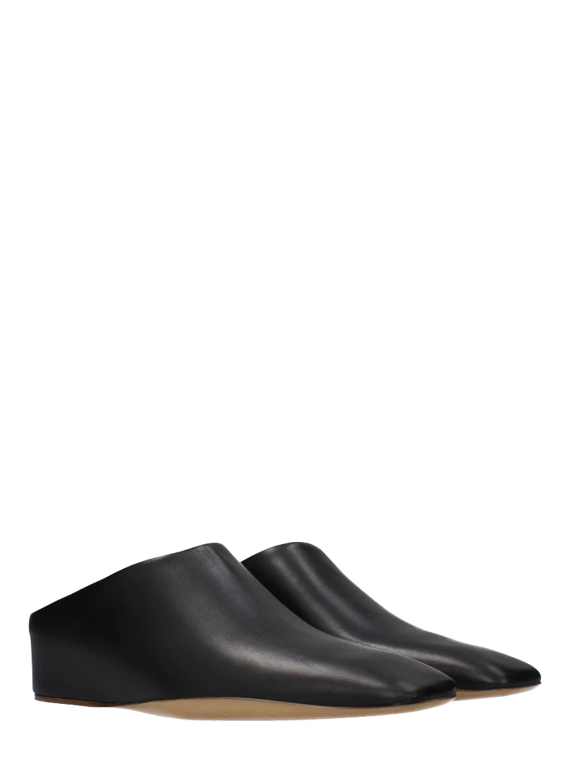 Black Leather Slippers