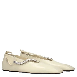 Beige Leather Ballet Flats