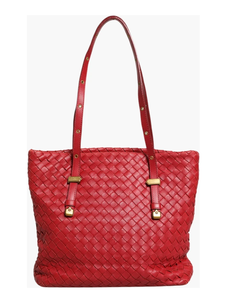 Red Intrecciato Leather Tote Bag