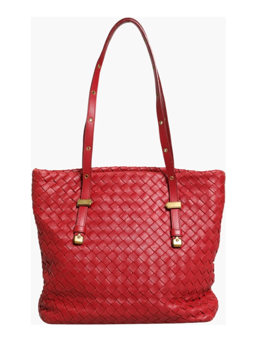 Red Intrecciato Leather Tote Bag