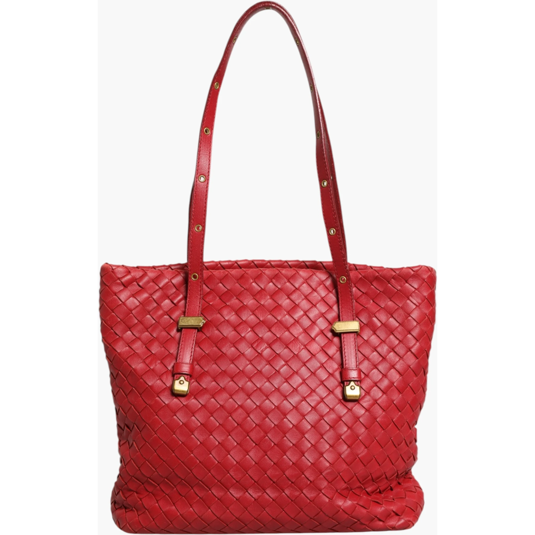 Red Intrecciato Leather Tote Bag