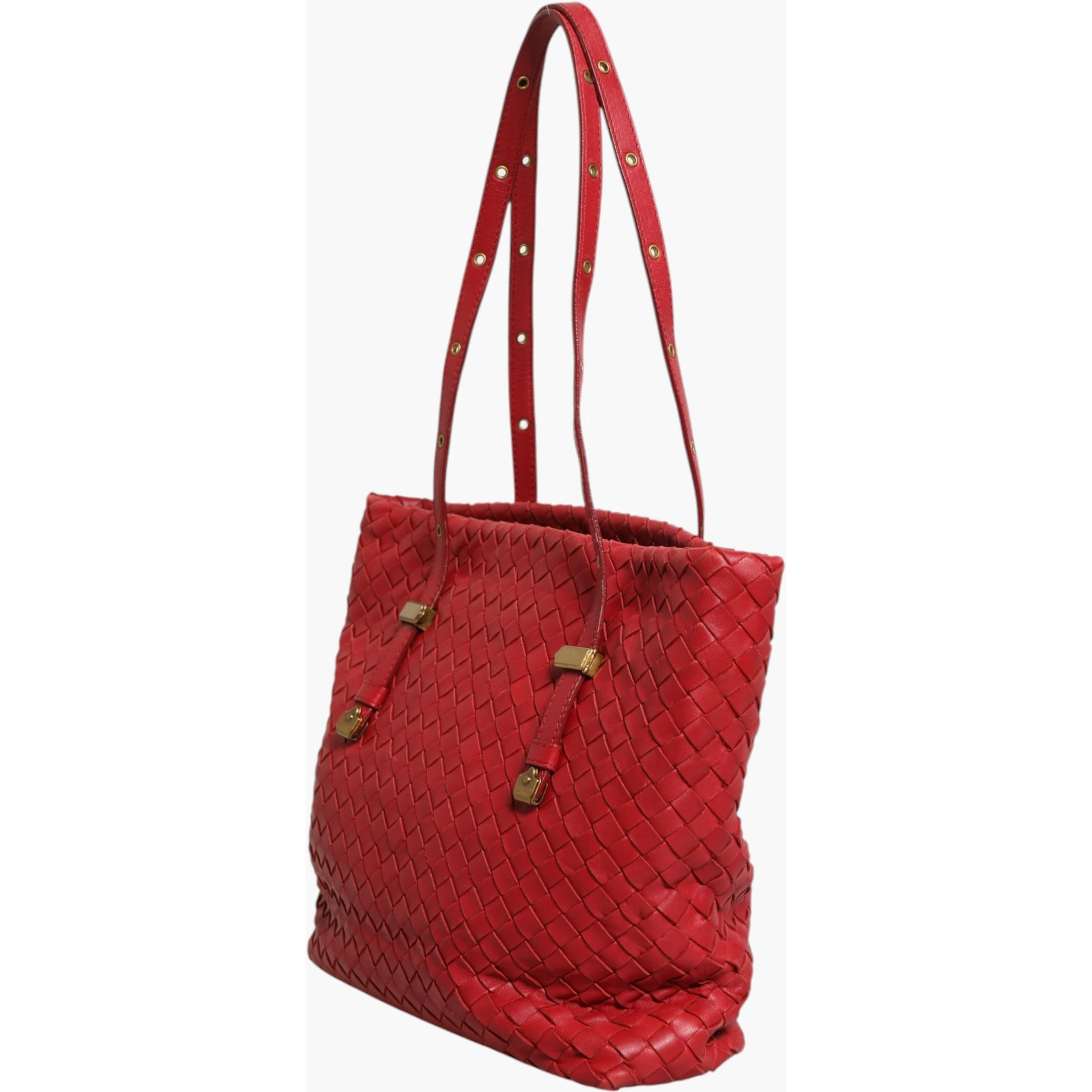 Red Intrecciato Leather Tote Bag