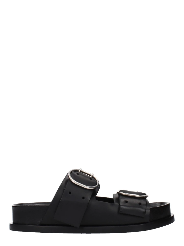 Black Leather Slippers