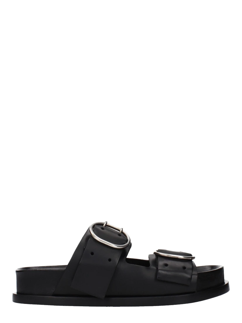 Black Leather Slippers