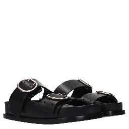 Black Leather Slippers